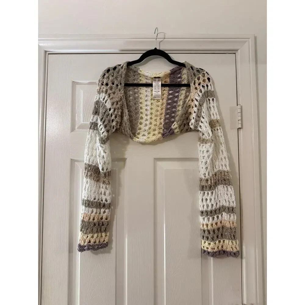 free people gia crochet shrug cardigan shell combo multicolor women size x-small